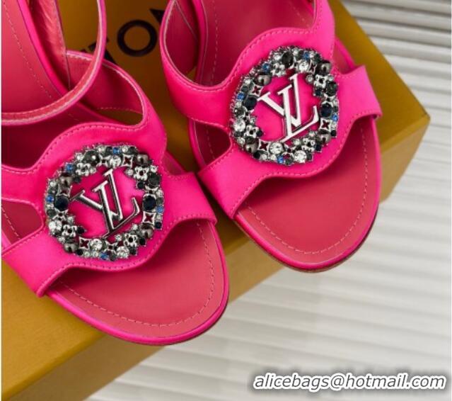 Unique Style Louis Vuitton Met Satin Sandals 9cm with Crystals LV Circle Dark Pink 0320031