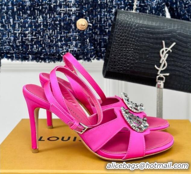 Unique Style Louis Vuitton Met Satin Sandals 9cm with Crystals LV Circle Dark Pink 0320031