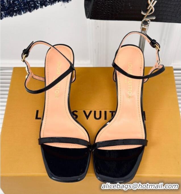 Pretty Style Louis Vuitton Blossom Heel Sandals 7.5cm Patent Leather Black 320032