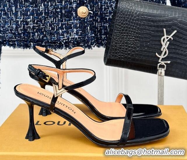 Pretty Style Louis Vuitton Blossom Heel Sandals 7.5cm Patent Leather Black 320032