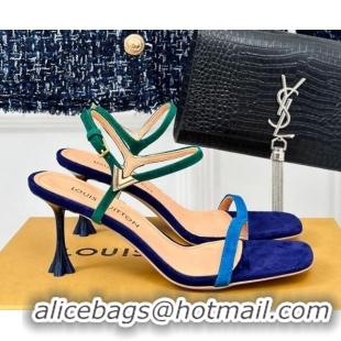 Low Price Louis Vuitton Blossom Heel Sandals 7.5cm in Suede Blue/Green 0320035