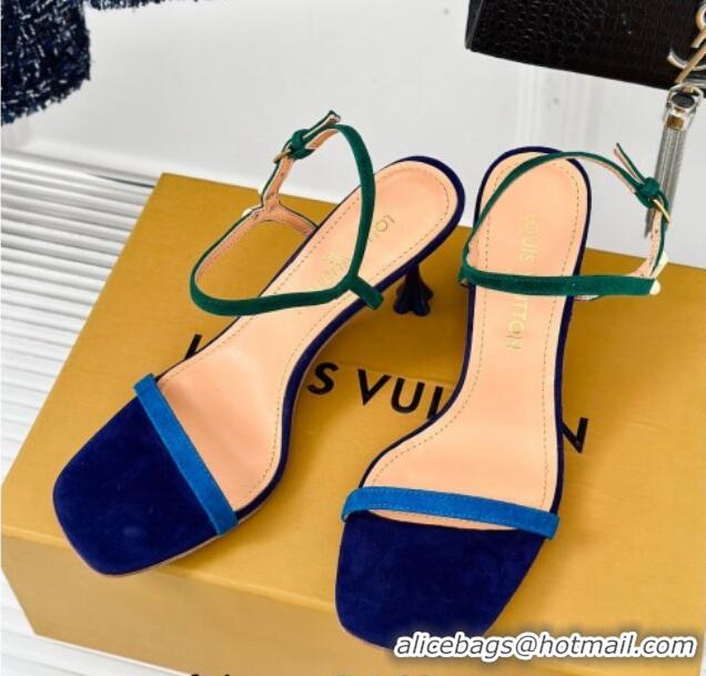 Low Price Louis Vuitton Blossom Heel Sandals 7.5cm in Suede Blue/Green 0320035