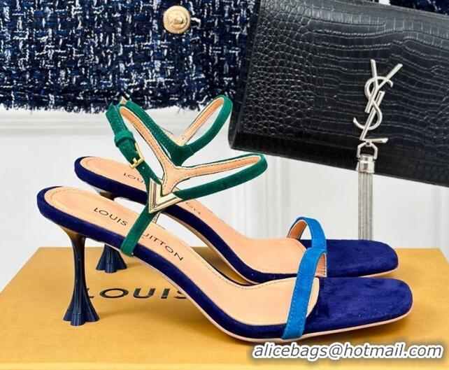 Low Price Louis Vuitton Blossom Heel Sandals 7.5cm in Suede Blue/Green 0320035