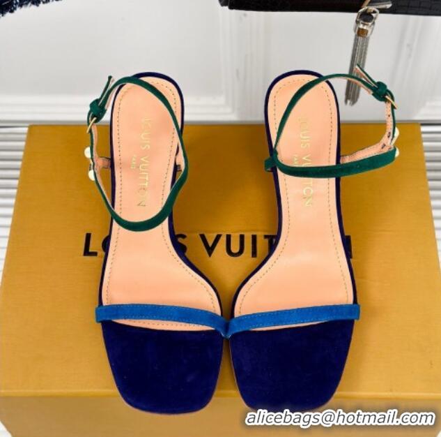 Low Price Louis Vuitton Blossom Heel Sandals 7.5cm in Suede Blue/Green 0320035