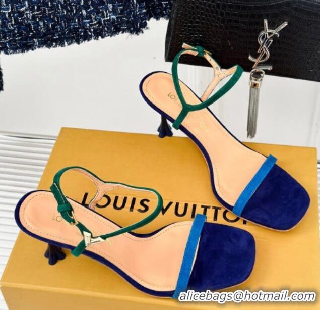 Low Price Louis Vuitton Blossom Heel Sandals 7.5cm in Suede Blue/Green 0320035