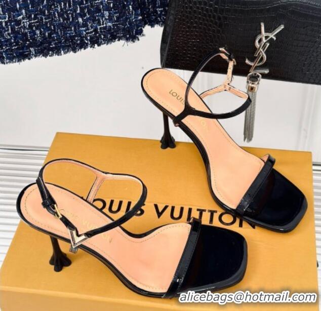 Perfect Louis Vuitton Blossom Heel Sandals 9.5cm Patent Leather Black 0320036