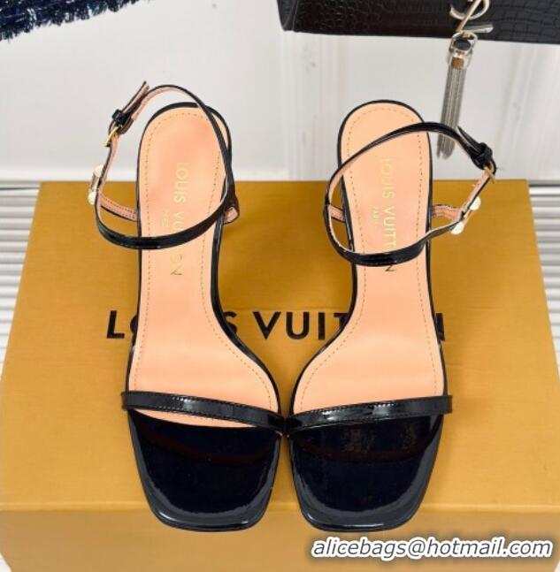 Perfect Louis Vuitton Blossom Heel Sandals 9.5cm Patent Leather Black 0320036