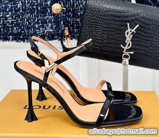 Perfect Louis Vuitton Blossom Heel Sandals 9.5cm Patent Leather Black 0320036