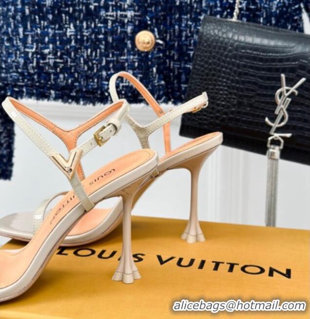 Purchase Louis Vuitton Blossom Heel Sandals 9.5cm Patent Leather Light Grey 0320037