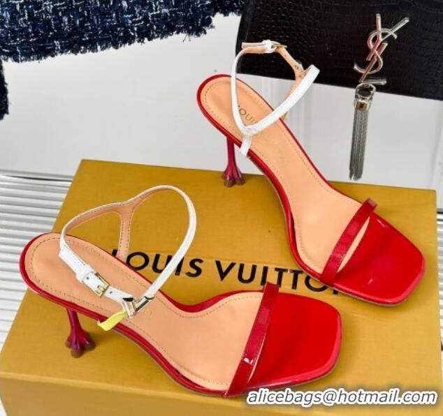 Top Grade Louis Vuitton Blossom Heel Sandals 9.5cm Patent Leather Red 0320038