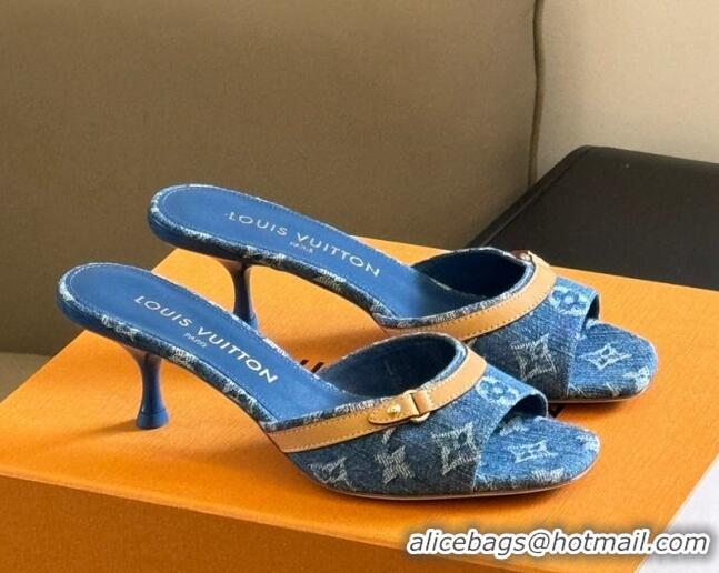 Low Cost Louis Vuitton Neo Revival Heel Slide Sandals 5.5cm in Blue Monogram Denim 0320042