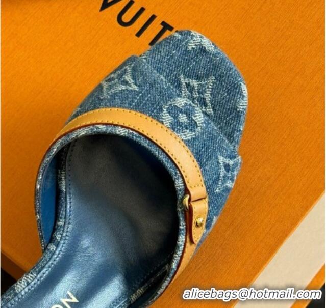 Low Cost Louis Vuitton Neo Revival Heel Slide Sandals 5.5cm in Blue Monogram Denim 0320042