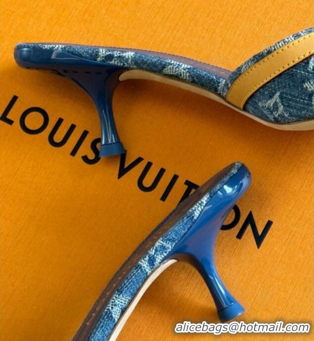 Low Cost Louis Vuitton Neo Revival Heel Slide Sandals 5.5cm in Blue Monogram Denim 0320042