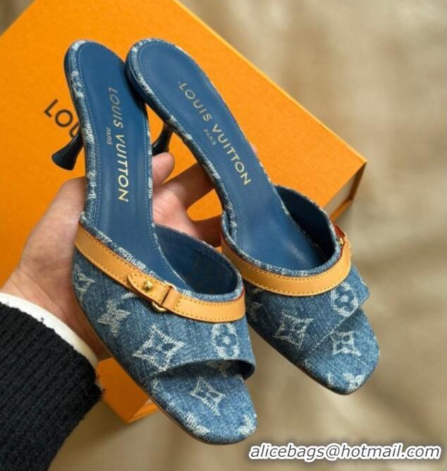 Low Cost Louis Vuitton Neo Revival Heel Slide Sandals 5.5cm in Blue Monogram Denim 0320042