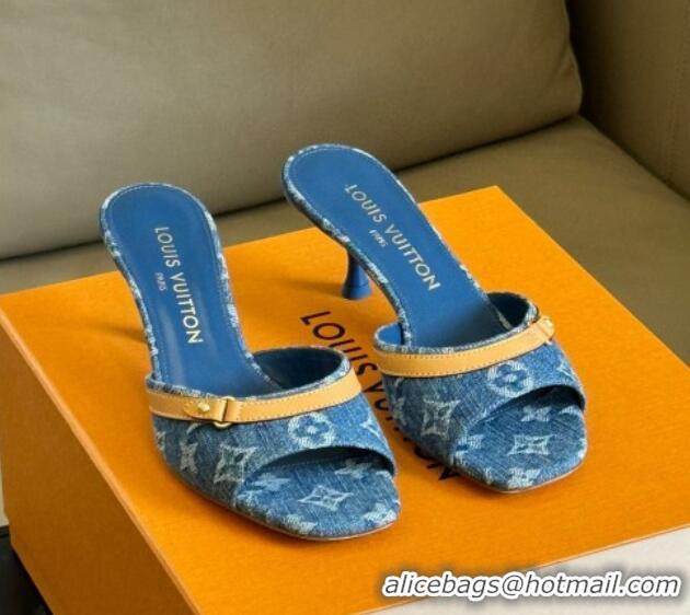 Low Cost Louis Vuitton Neo Revival Heel Slide Sandals 5.5cm in Blue Monogram Denim 0320042