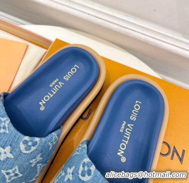 Most Popular Louis Vuitton Pool Pillow Flat Comfort Slide Sandals in Blue Monogram Denim 0320043