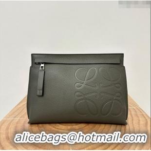 Promotional Loewe T Pouch in Grained Calfskin L2701 Khaki Green 2023 TOP