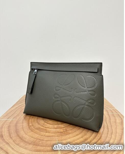 Promotional Loewe T Pouch in Grained Calfskin L2701 Khaki Green 2023 TOP