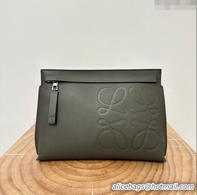 Promotional Loewe T Pouch in Grained Calfskin L2701 Khaki Green 2023 TOP