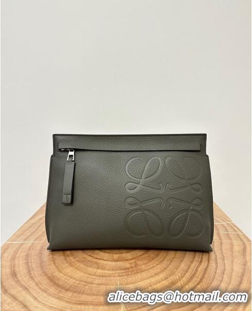 Promotional Loewe T Pouch in Grained Calfskin L2701 Khaki Green 2023 TOP