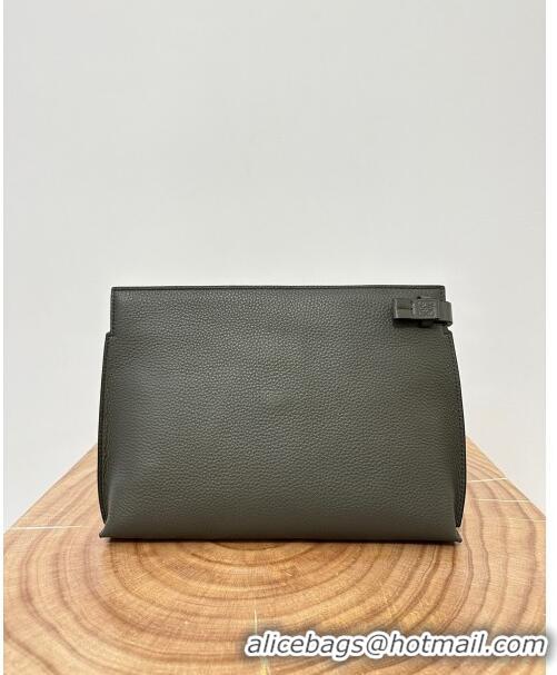 Promotional Loewe T Pouch in Grained Calfskin L2701 Khaki Green 2023 TOP