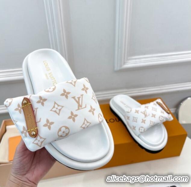 Good Looking Louis Vuitton Pool Pillow Flat Comfort Slide Sandals in Monogram Nylon White 0320044