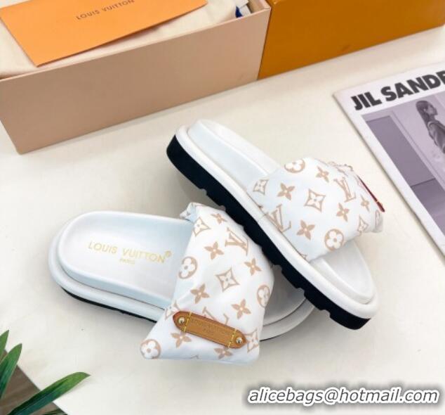 Good Looking Louis Vuitton Pool Pillow Flat Comfort Slide Sandals in Monogram Nylon White 0320044