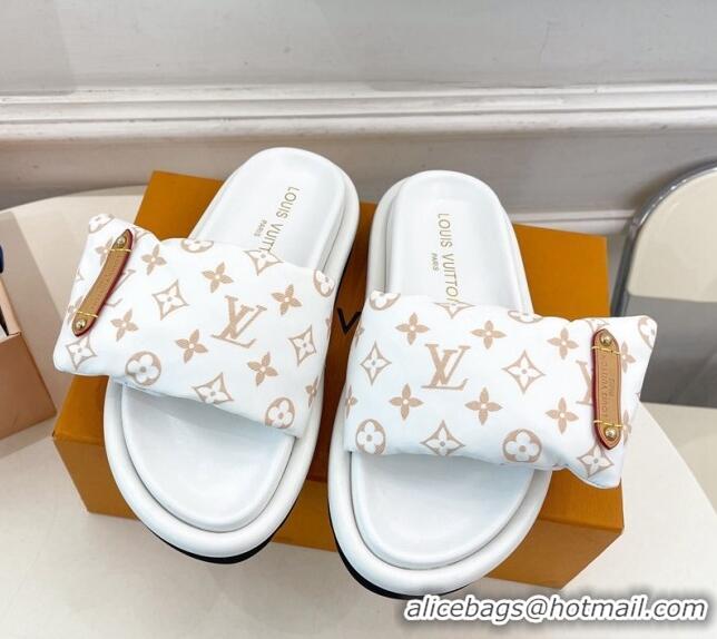 Good Looking Louis Vuitton Pool Pillow Flat Comfort Slide Sandals in Monogram Nylon White 0320044