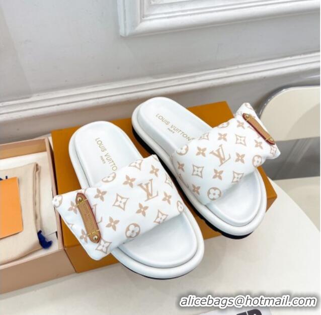 Good Looking Louis Vuitton Pool Pillow Flat Comfort Slide Sandals in Monogram Nylon White 0320044