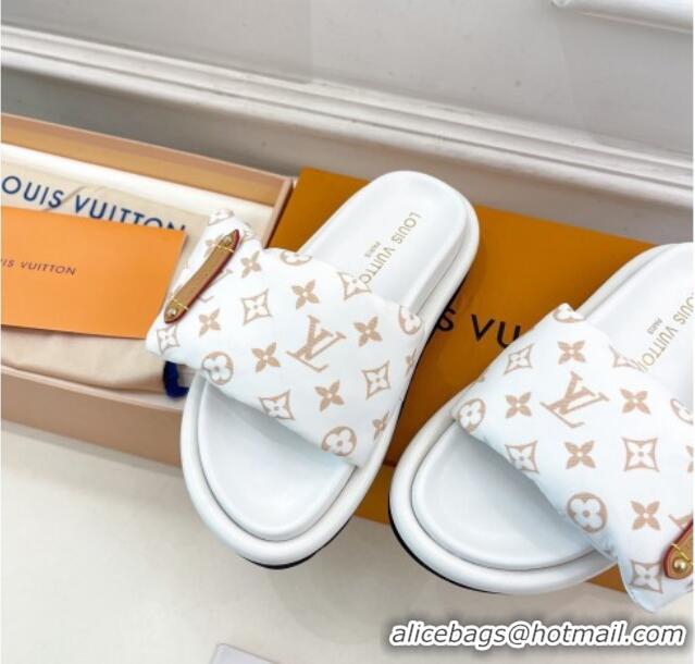 Good Looking Louis Vuitton Pool Pillow Flat Comfort Slide Sandals in Monogram Nylon White 0320044