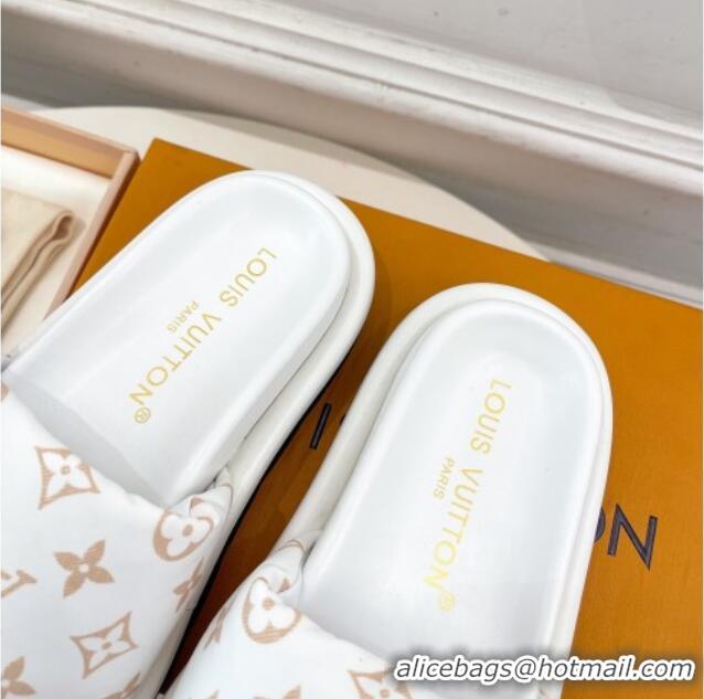 Good Looking Louis Vuitton Pool Pillow Flat Comfort Slide Sandals in Monogram Nylon White 0320044