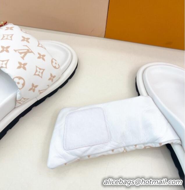 Good Looking Louis Vuitton Pool Pillow Flat Comfort Slide Sandals in Monogram Nylon White 0320044