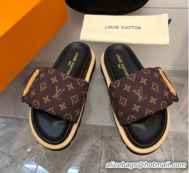 Pretty Style Louis Vuitton Pool Pillow Flat Comfort Slide Sandals in Monogram Nylon Brown 0320046