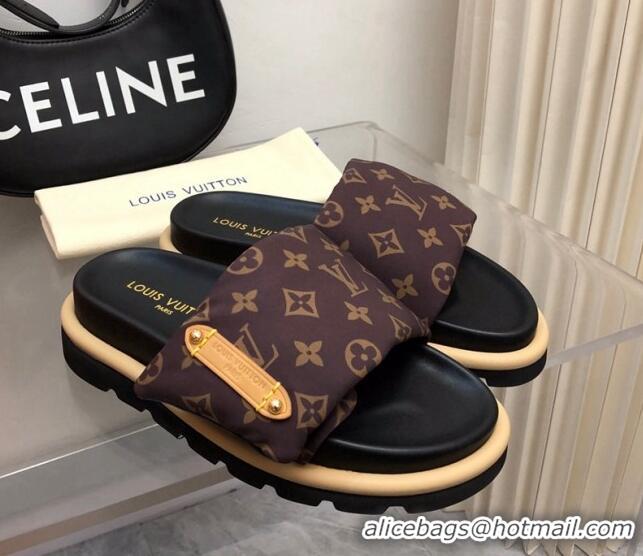 Pretty Style Louis Vuitton Pool Pillow Flat Comfort Slide Sandals in Monogram Nylon Brown 0320046