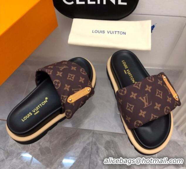 Pretty Style Louis Vuitton Pool Pillow Flat Comfort Slide Sandals in Monogram Nylon Brown 0320046