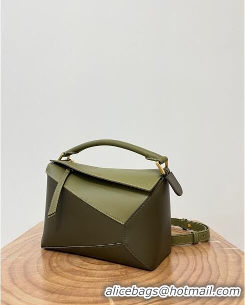 Famous Brand Loewe Small Puzzle Bag in Classic Calfskin 9311L Olive Green/Khaki Green 2023 TOP