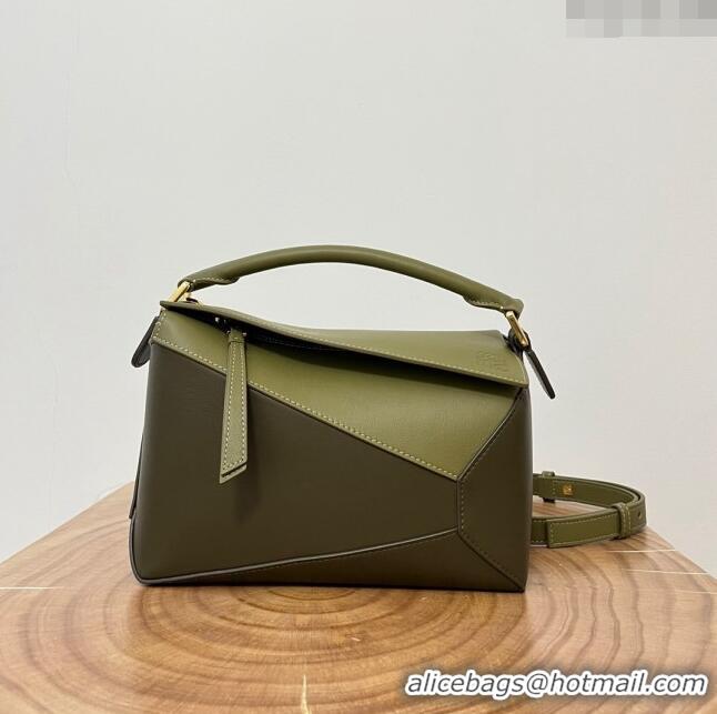 Famous Brand Loewe Small Puzzle Bag in Classic Calfskin 9311L Olive Green/Khaki Green 2023 TOP