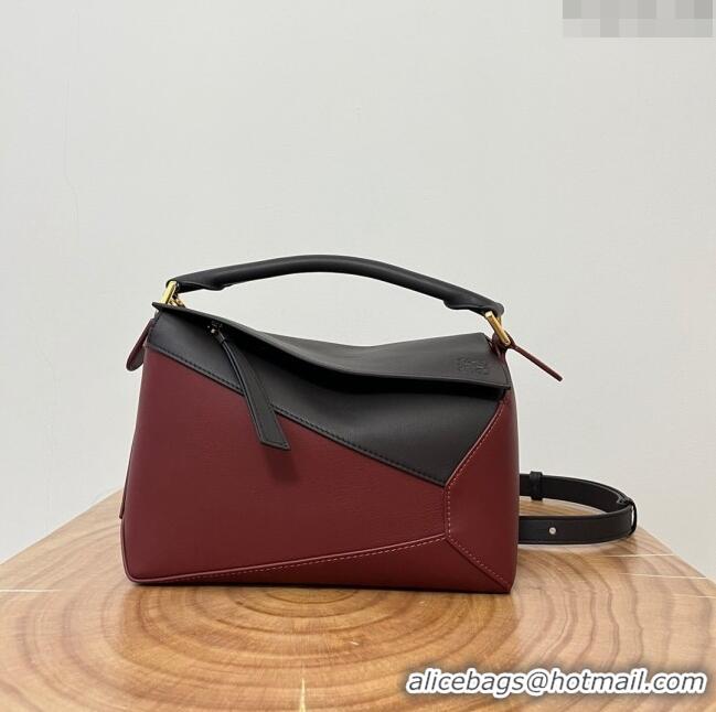 Trendy Design Loewe Small Puzzle Bag in Classic Calfskin 9311L Black/Burgundy 2023 TOP