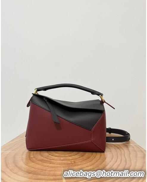 Trendy Design Loewe Small Puzzle Bag in Classic Calfskin 9311L Black/Burgundy 2023 TOP