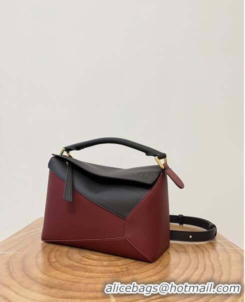 Trendy Design Loewe Small Puzzle Bag in Classic Calfskin 9311L Black/Burgundy 2023 TOP