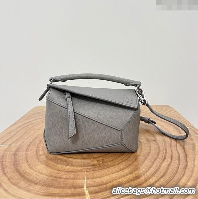 Top Grade Loewe Mini Puzzle Bag in Soft Grained Calfskin 9310L Pearl Grey 2023 TOP