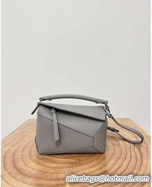 Top Grade Loewe Mini Puzzle Bag in Soft Grained Calfskin 9310L Pearl Grey 2023 TOP