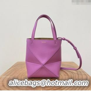 Promotional Loewe Mini Puzzle Fold Tote in Shiny Calfskin 9030L Purple Top