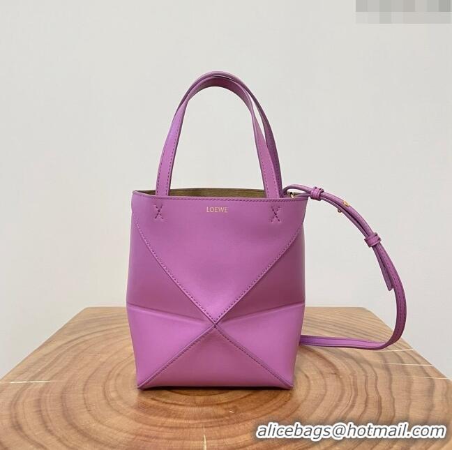 Promotional Loewe Mini Puzzle Fold Tote in Shiny Calfskin 9030L Purple Top