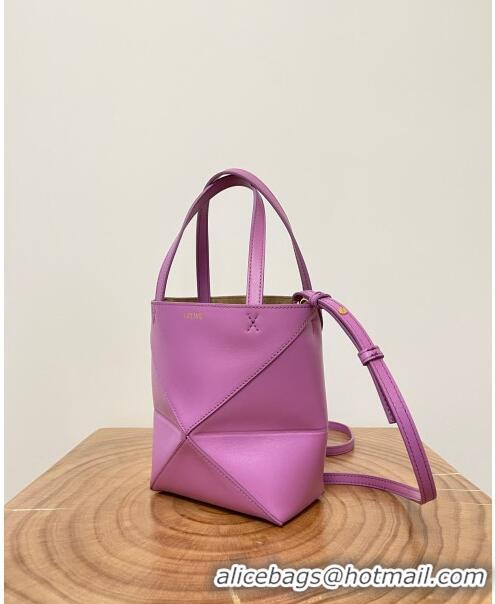 Promotional Loewe Mini Puzzle Fold Tote in Shiny Calfskin 9030L Purple Top