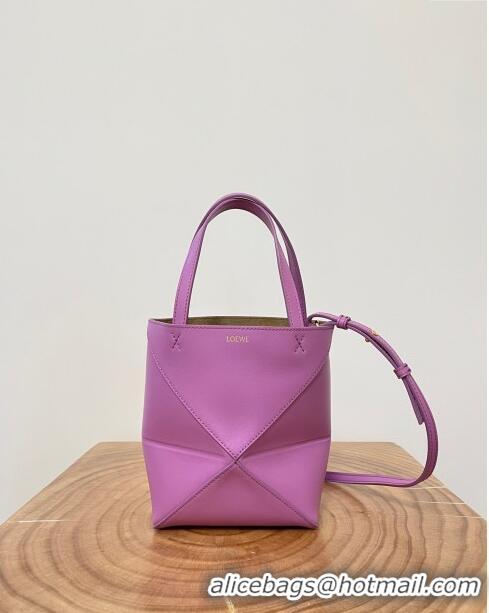 Promotional Loewe Mini Puzzle Fold Tote in Shiny Calfskin 9030L Purple Top