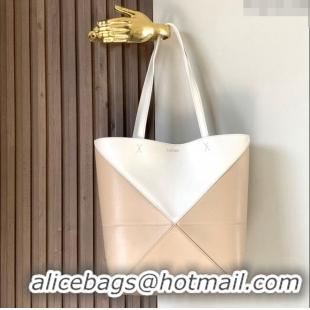 New Fashion Loewe Medium Puzzle Fold Tote in patchwork calfskin L9082 Soft White/Paper Craft Nude 2023