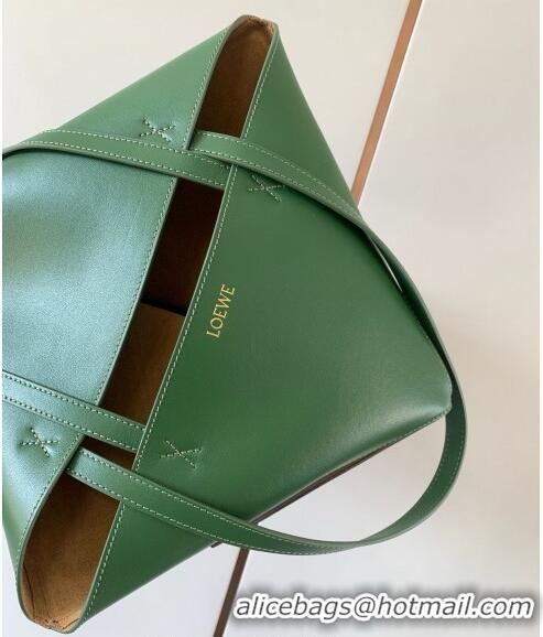 Famous Brand Loewe Medium Puzzle Fold Tote in patchwork calfskin L9082 Hunter Green/Khaki 2023