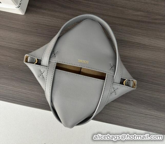 Top Design Loewe Mini Puzzle Fold Tote in shiny calfskin L9086 Pearl Grey/Dark Grey 2023