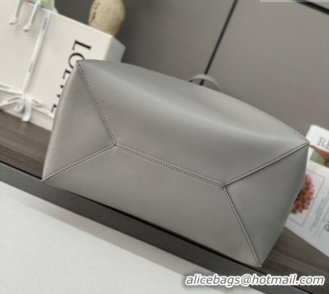 Most Popular Loewe Large Puzzle Fold Tote in shiny calfskin L9087 Pearl Grey 2023